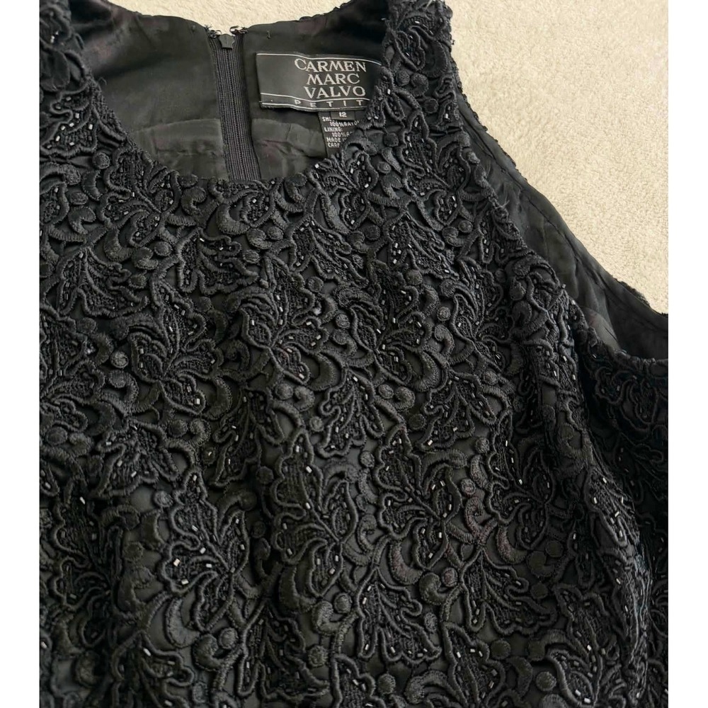 Vtg Carmen Marc Valvo Womens 12P Black Lace Top Beaded Sleeveless Formal Blouse - Picture 3 of 7
